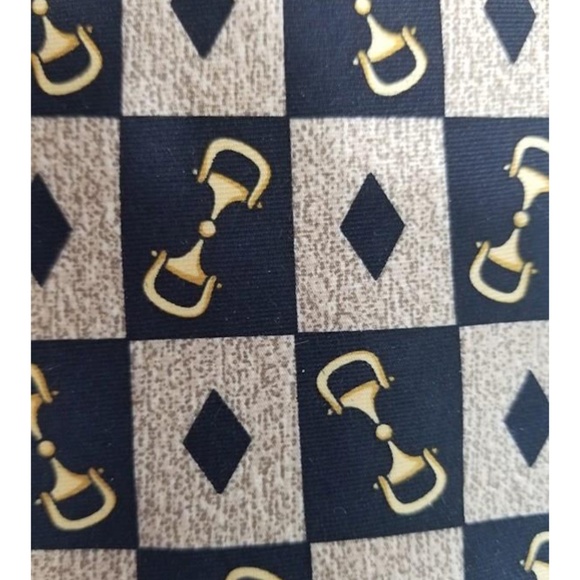 Gucci Paulo Silk Necktie Vintage Accessory Horsebit Pattern Black Tan COA - Picture 2 of 9